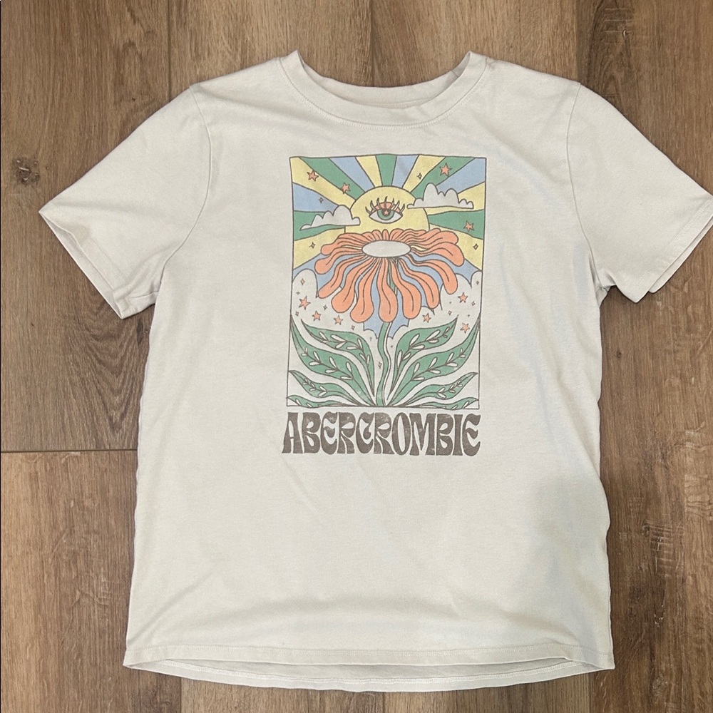 Abercrombie & Fitch | Cream Graphic Flower Tee with Retro Print